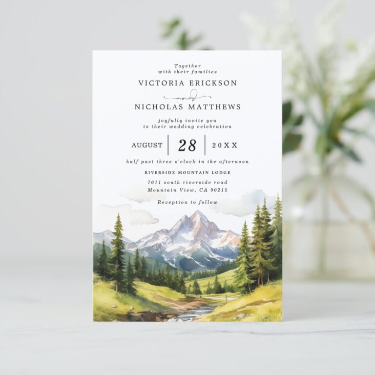 Mountain Forest Rustic Budget QR Code Wedding Invitation