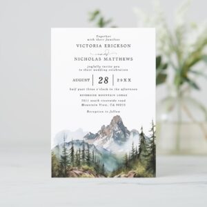 Mountain Forest Rustic Budget QR Code Wedding Invitation