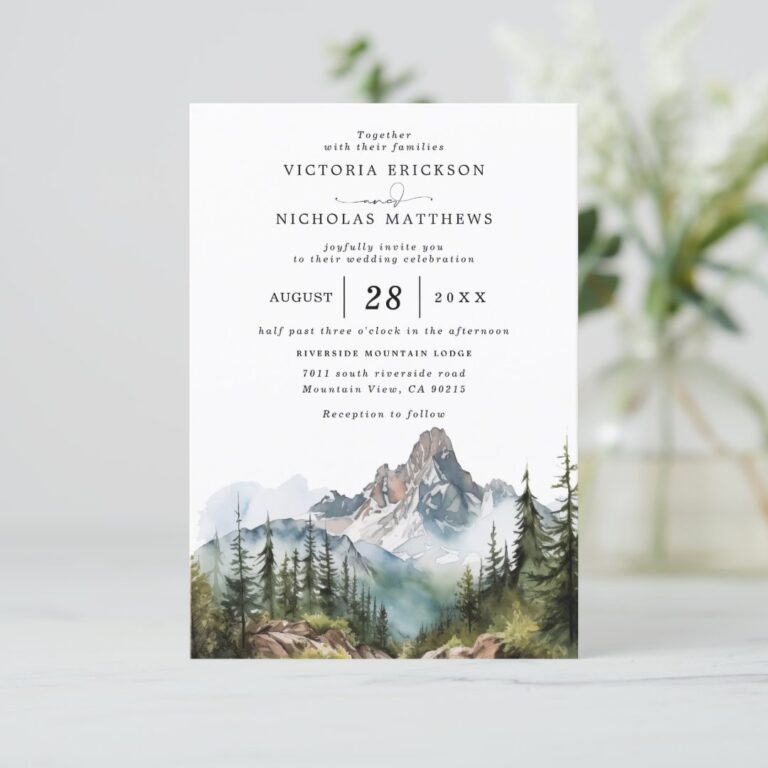 Mountain Forest Rustic Budget QR Code Wedding Invitation