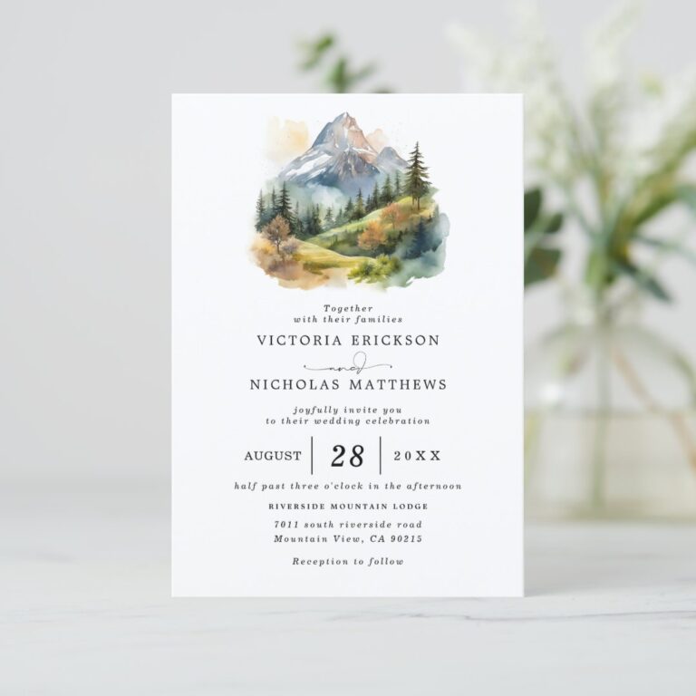 Mountain Forest Rustic Budget QR Code Wedding Invitation