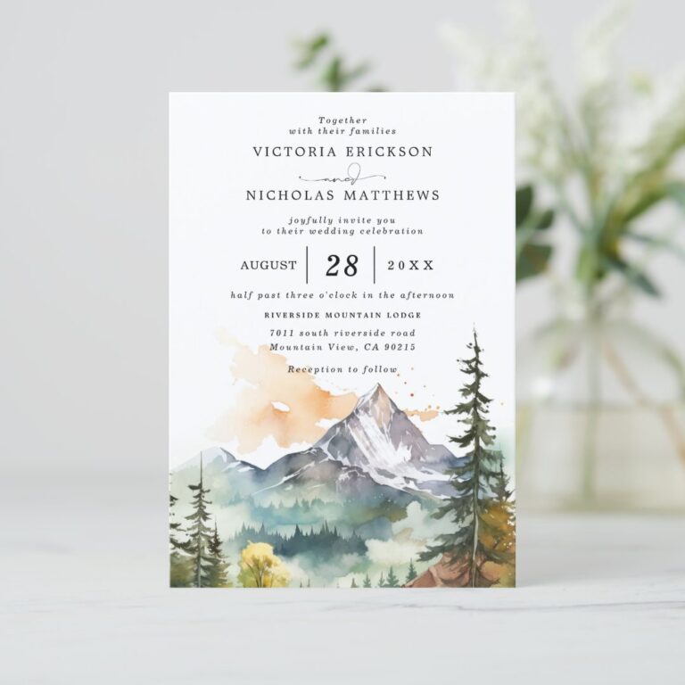 Mountain Forest Rustic Budget QR Code Wedding Invitation