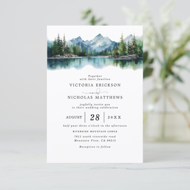 Mountain Forest Rustic Budget QR Code Wedding Invitation