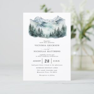 Mountain Forest Rustic Budget QR Code Wedding Invitation