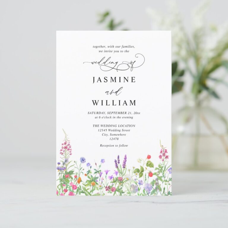 Wildflowers Elegant Modern Budget QR Code Wedding Invitation