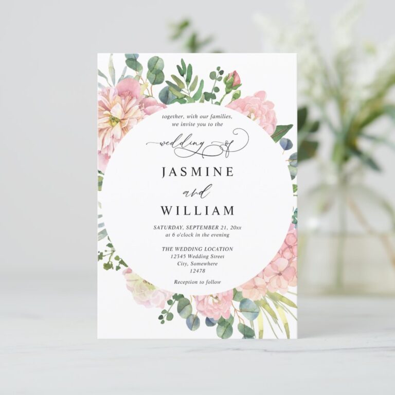 Eucalyptus Pink Floral Budget QR Code Wedding Invitation