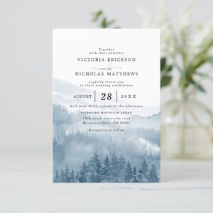 Forest Trees Rustic Modern Budget QR Code Wedding Invitation