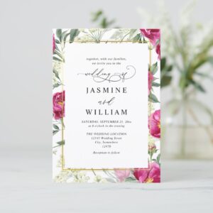 Pink Floral Elegant Modern Budget Qr Code Wedding Invitation