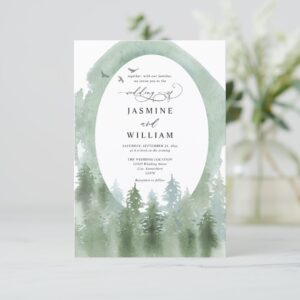 Mountain Forest Rustic Budget QR Code Wedding Invitation