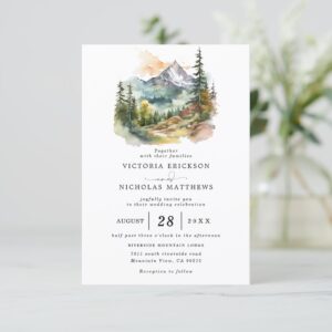 Mountain Forest Rustic Budget QR Code Wedding Invitation