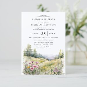 Mountain Wildflowers Rustic Budget QR Code Wedding Invitation