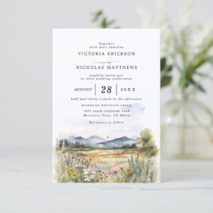 Mountain Wildflowers Rustic Budget QR Code Wedding Invitation