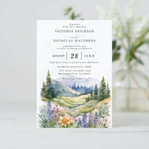 Mountain Wildflowers Rustic Budget QR Code Wedding Invitation