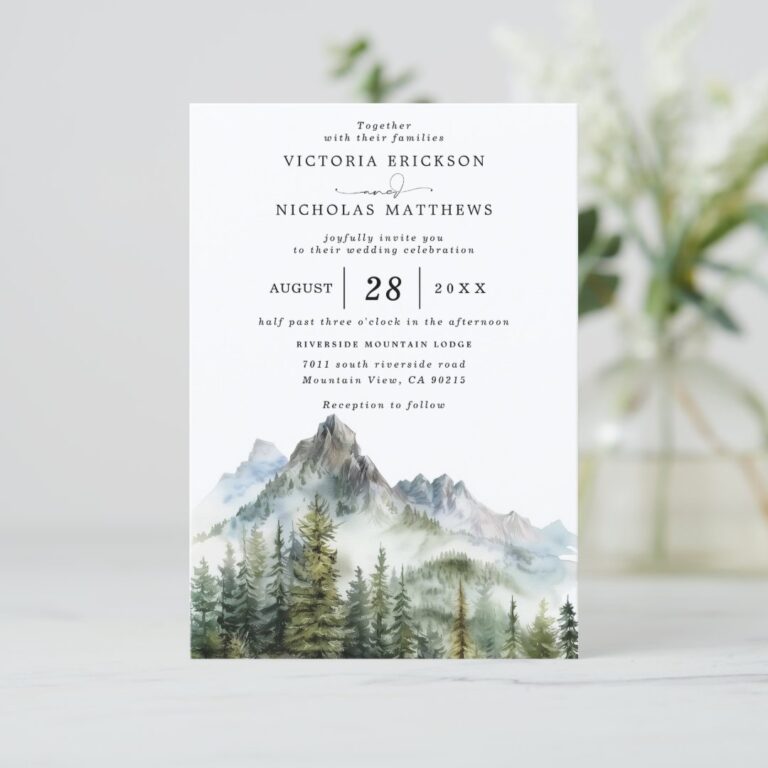 Mountain Forest Rustic Budget QR Code Wedding Invitation