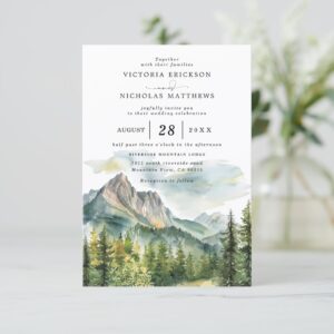 Mountain Forest Rustic Budget QR Code Wedding Invitation