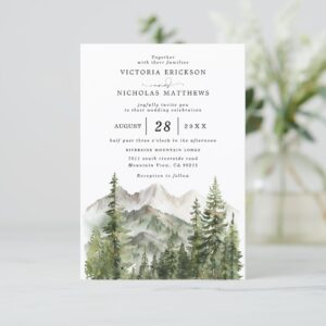 Mountain Forest Rustic Budget QR Code Wedding Invitation