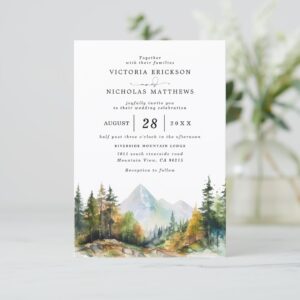 Mountain Forest Rustic Budget QR Code Wedding Invitation