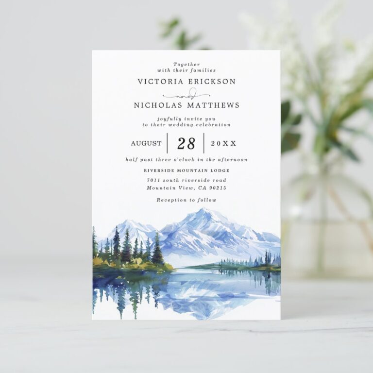 Mountain Forest Rustic Budget QR Code Wedding Invitation