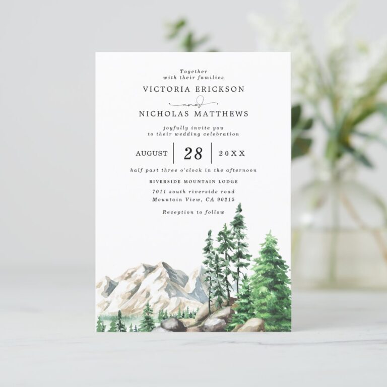 Mountain Forest Rustic Budget QR Code Wedding Invitation