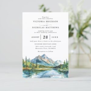 Mountain Forest Rustic Budget QR Code Wedding Invitation