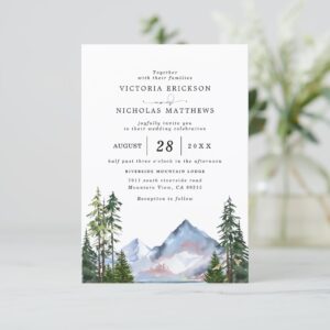 Mountain Forest Rustic Budget QR Code Wedding Invitation