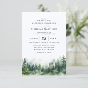 Mountain Forest Rustic Budget QR Code Wedding Invitation