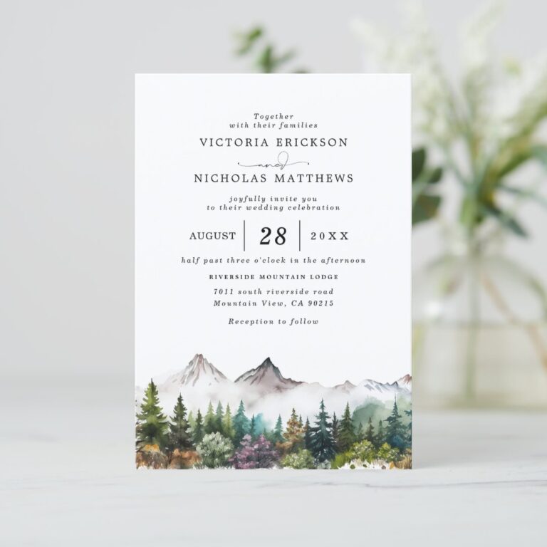 Mountain Forest Rustic Budget QR Code Wedding Invitation