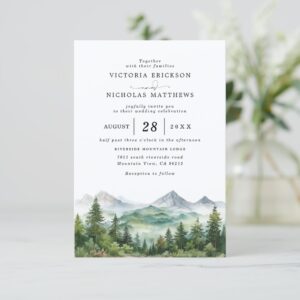 Mountain Forest Rustic Budget QR Code Wedding Invitation