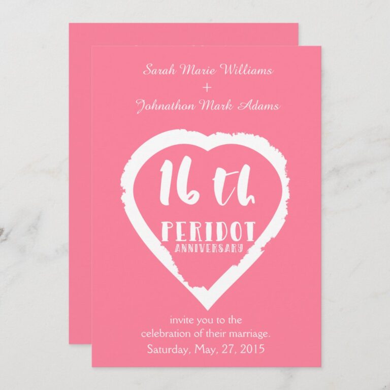 16th Wedding anniversary traditional peridot Invitation