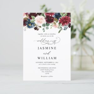 Boho Garden Burgundy Budget QR Code Wedding Invitation