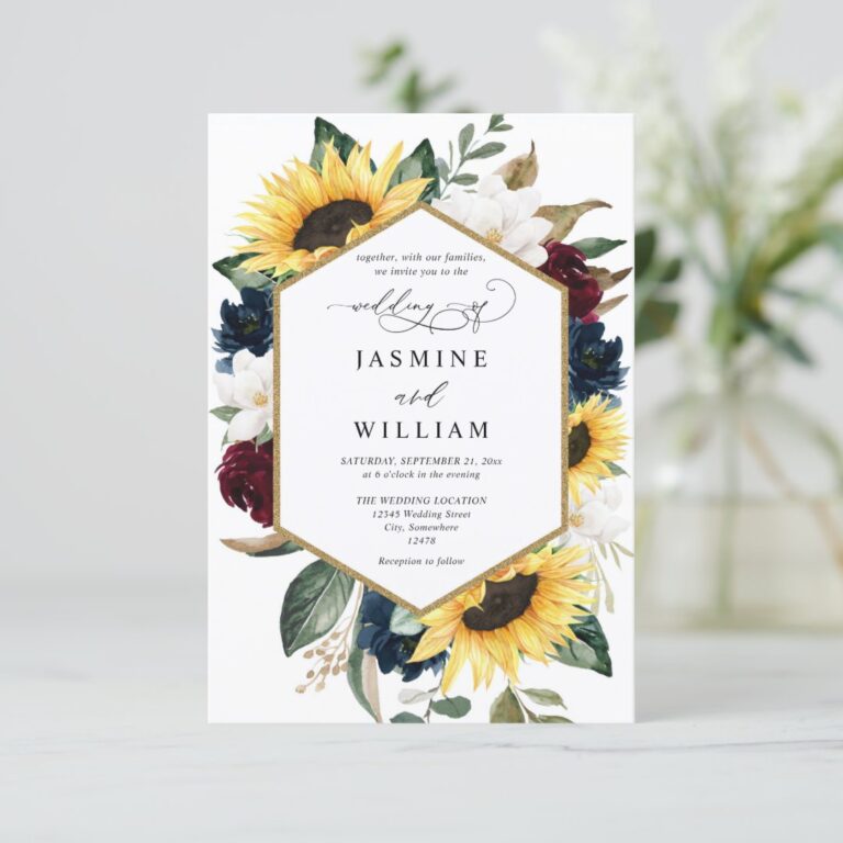 Sunflowers Burgundy Rustic Budget QR Code Wedding Invitation