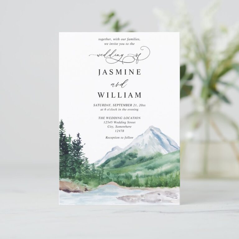 Rustic Mountain Forest Budget QR Code Wedding Invitation