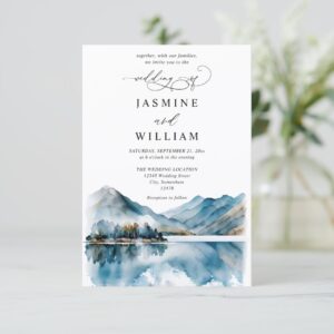 Elegant Watercolor Mountain Budget QR Code Wedding Invitation