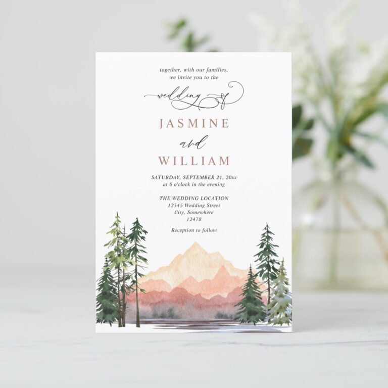 Forest Rustic Mountains Budget QR Code Wedding Invitation