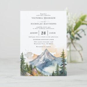 Mountain Forest Rustic Budget QR Code Wedding Invitation