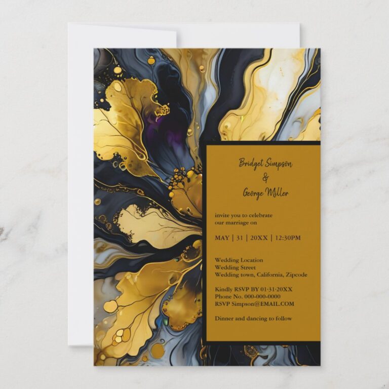 luxurious black gold marble wedding invitation