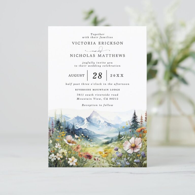 Mountain Forest Rustic Budget QR Code Wedding Invitation