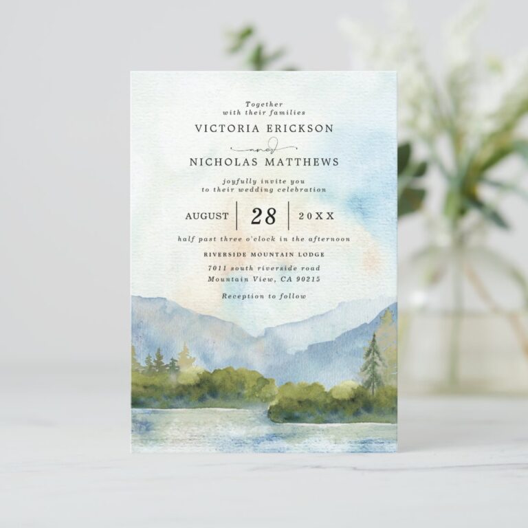 Mountain Forest Rustic Budget QR Code Wedding Invitation