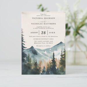 Mountain Forest Rustic Budget QR Code Wedding Invitation