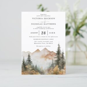 Mountain Forest Rustic Budget QR Code Wedding Invitation