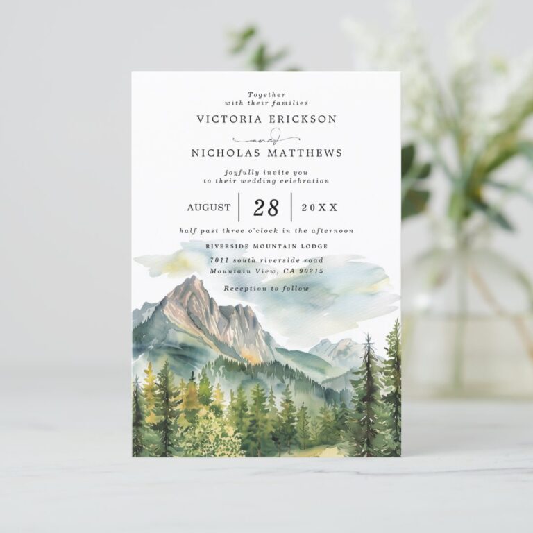 Mountain Forest Rustic Budget QR Code Wedding Invitation