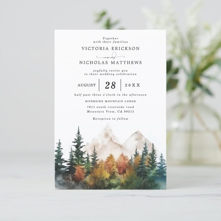 Mountain Forest Rustic Budget QR Code Wedding Invitation