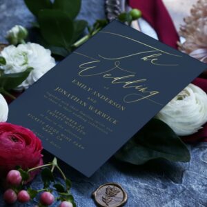 Navy Blue Elegant Full Real Gold The Wedding Foil Invitation