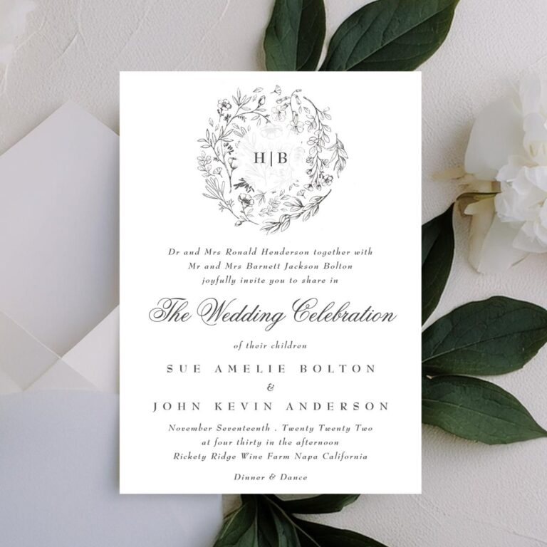 Monogram Classic Botanical Florals Wedding Invitation