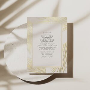 Modern Beach Coastal & RSVP QR Code Wedding Gold Foil Invitation