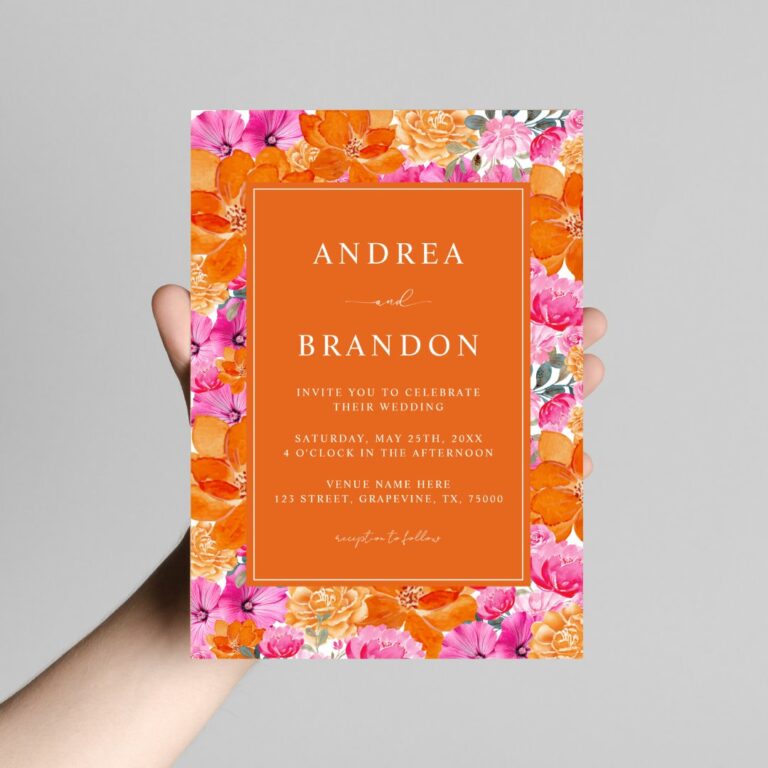 Pink and Orange | Vibrant Garden | QR Code Wedding Invitation