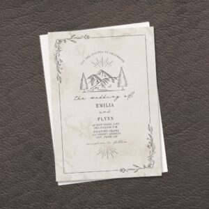 Line Art Woodland Mountain Wedding Invitation