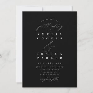 Minimalist Modern Calligraphy Wedding Black Invitation