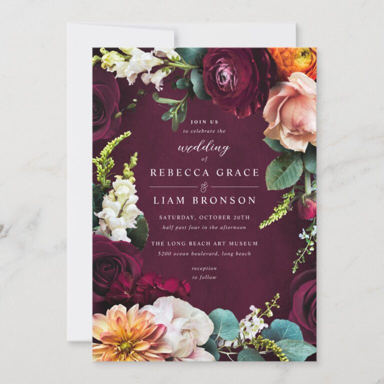 Burgundy Rose Ranunculus Wedding Invitation