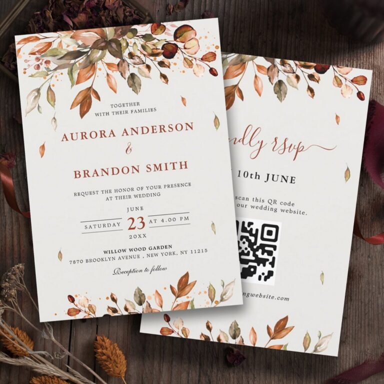 Fall Autumn Leaves Rustic Country Boho Wedding In Invitation