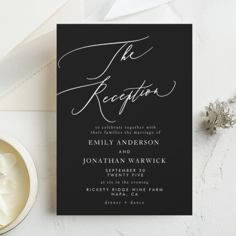 Modern White and Black Simple Wedding Reception Invitation